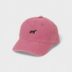 Pink baseball hat with embroidered Burmese Mountain Dog design and personalized embroidery option