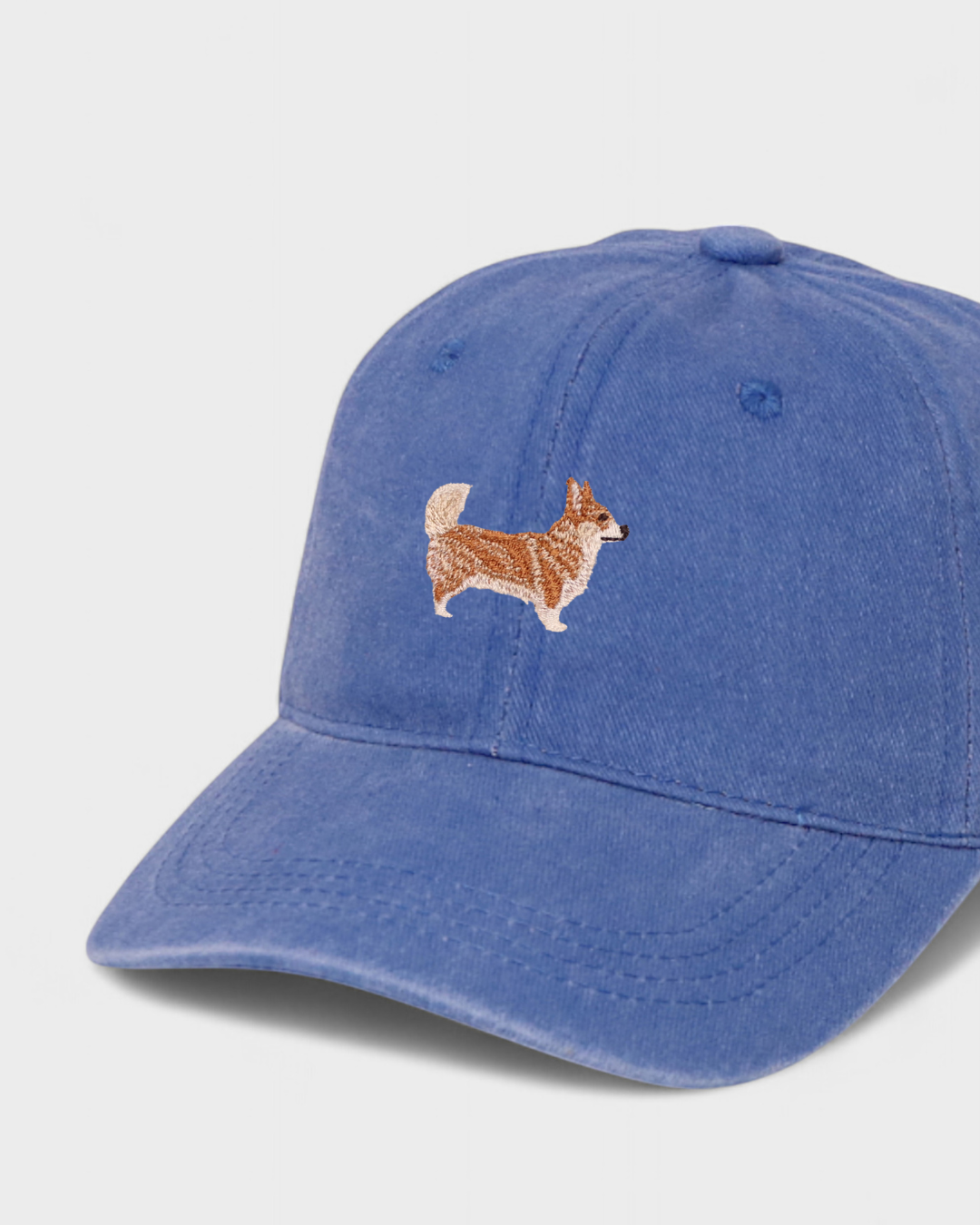 Corgi Personalised Hat with embroidered Corgi design and customizable back embroidery.