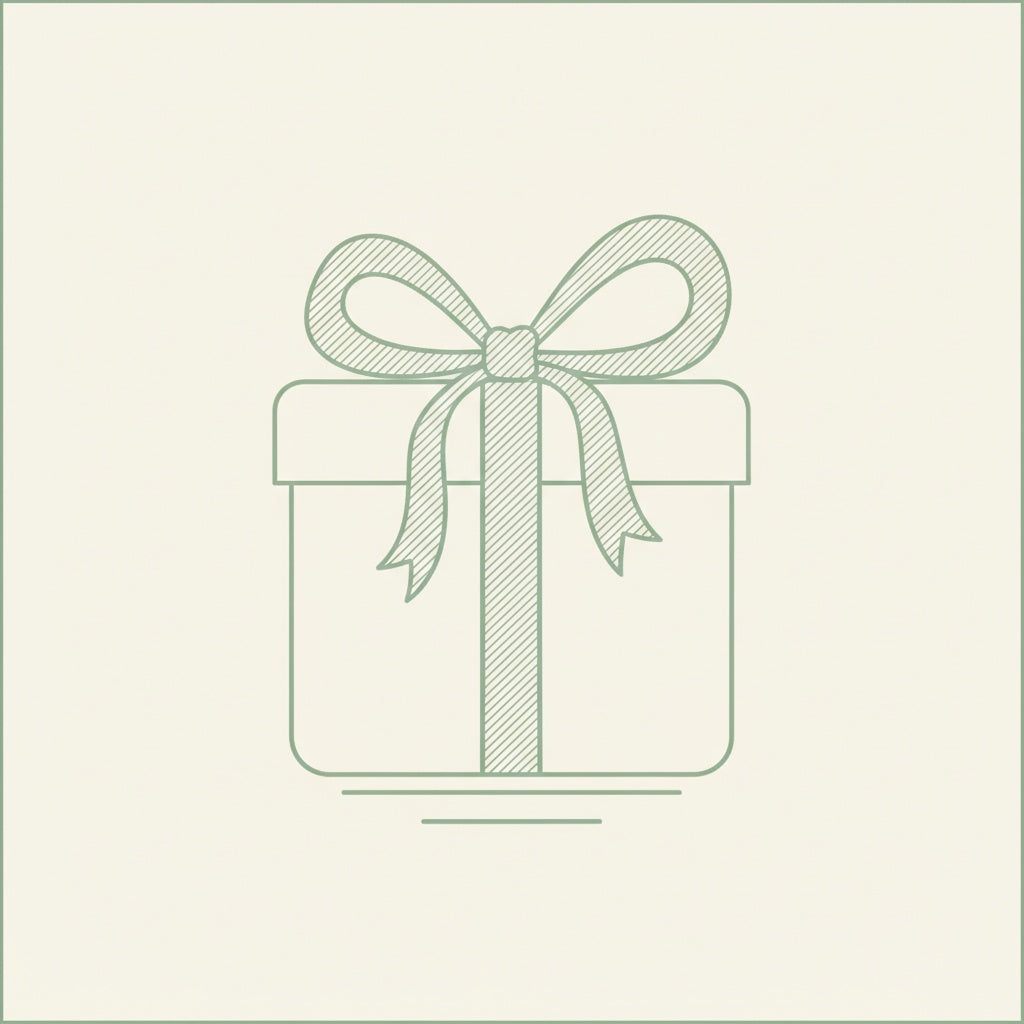 Simple line drawing of a gift boxed with a ribbon bow
