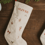 Holiday Pattern Linen Stocking - Namesake Embroidery Studio