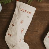 Holiday Pattern Linen Stocking - Namesake Embroidery Studio