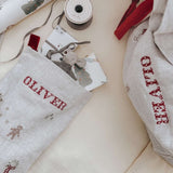 Holiday Pattern Linen Stocking - Namesake Embroidery Studio
