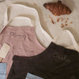 Kids Blue on Stone Grey Linen Apron - Namesake Embroidery Studio