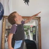 Kids Blue on Stone Grey Linen Apron - Namesake Embroidery Studio