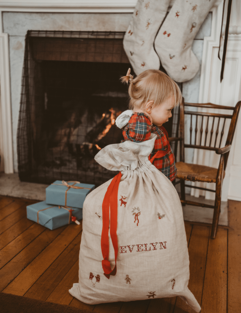 Linen Pattern Santa Sack - Namesake Embroidery Studio