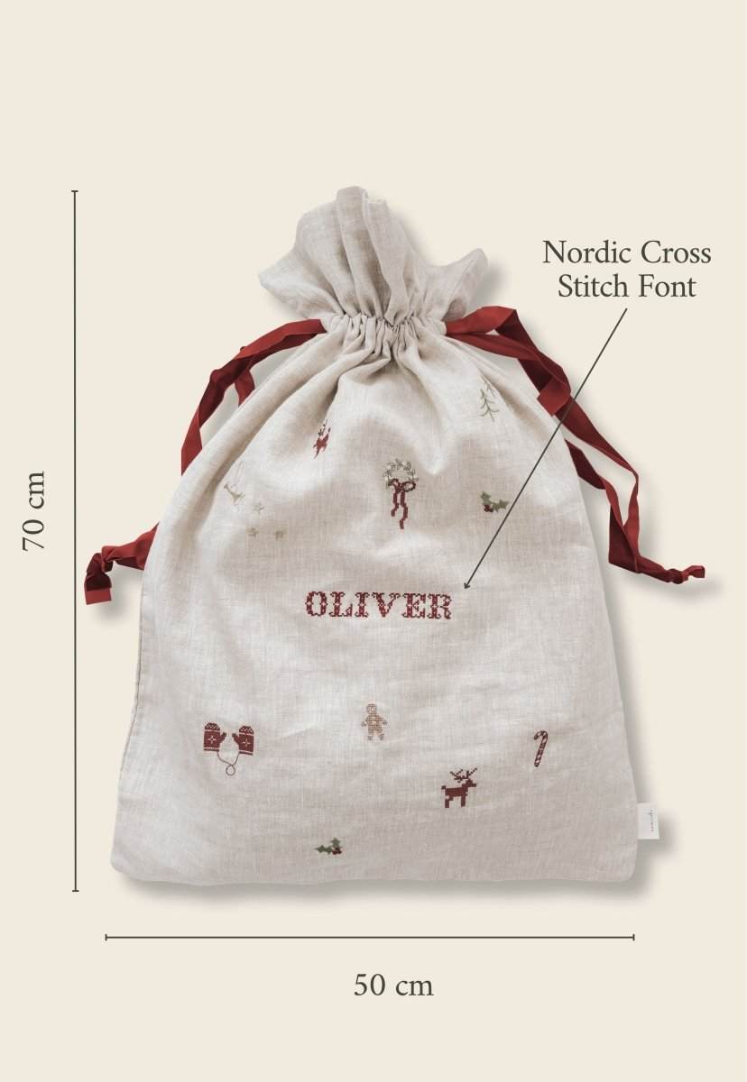 Linen Pattern Santa Sack - Namesake Embroidery Studio