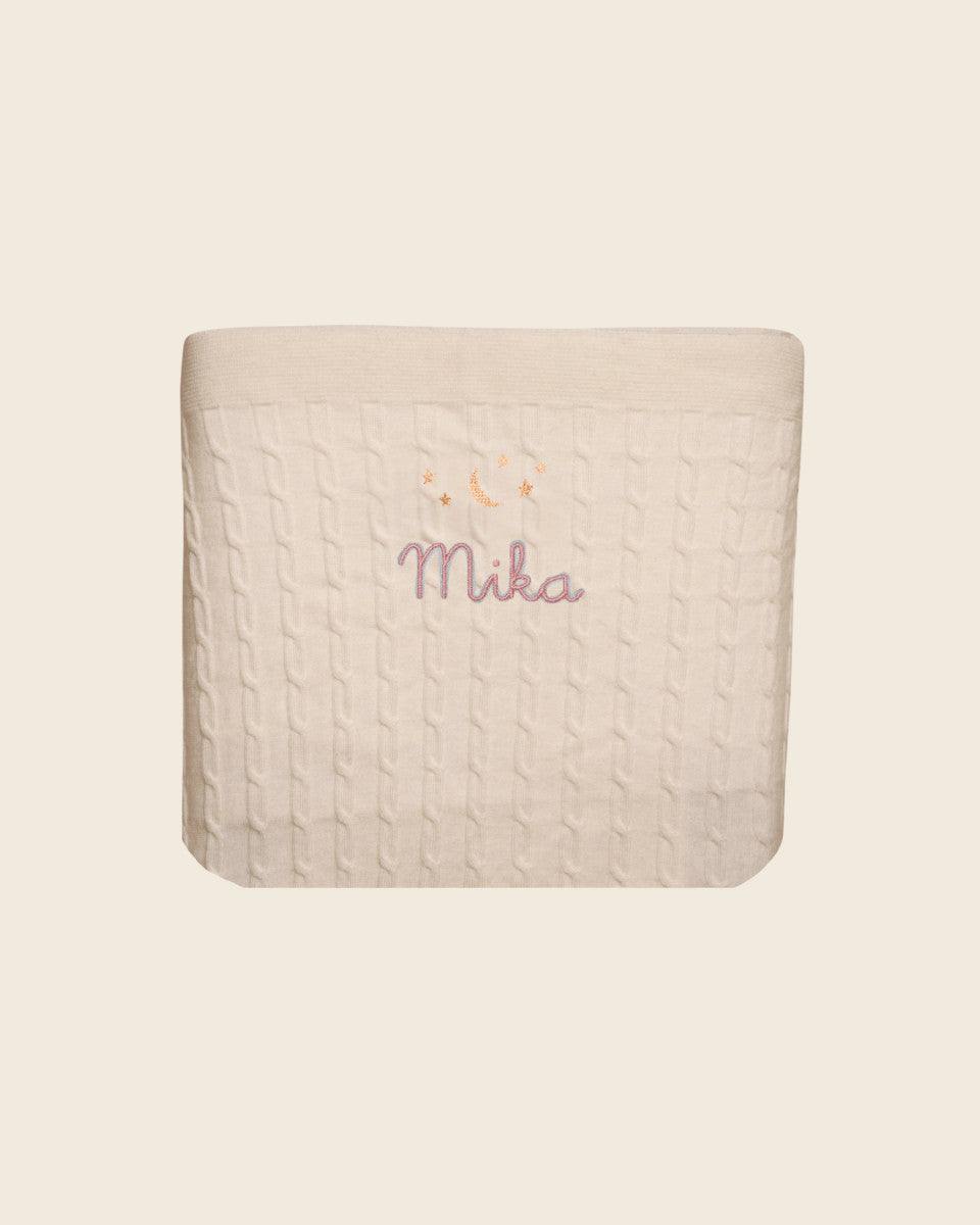 Merino Baby Blanket - Moon & Stars Design - Namesake Embroidery Studio