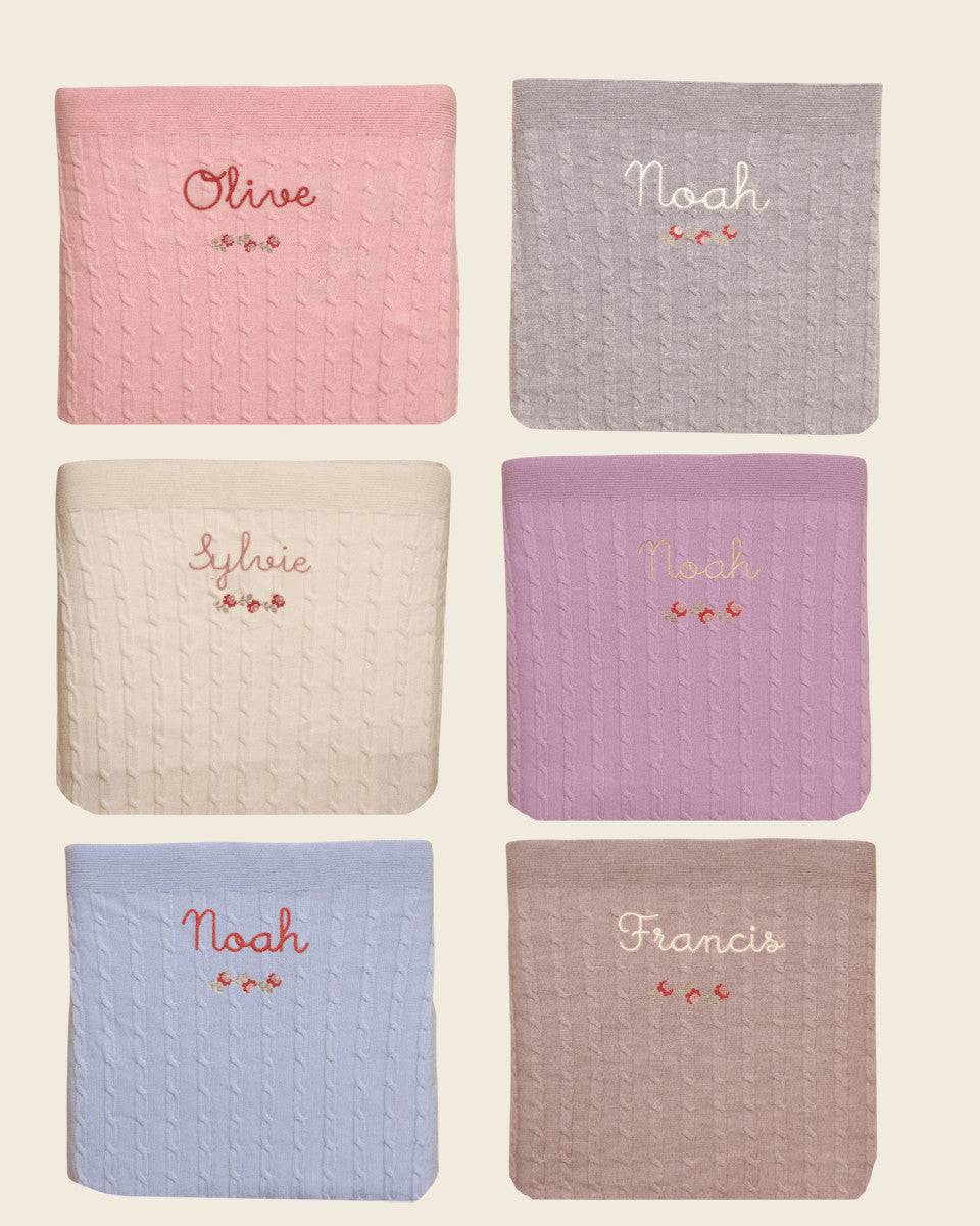 Merino Baby Blanket - Rosette Design - Namesake Embroidery Studio