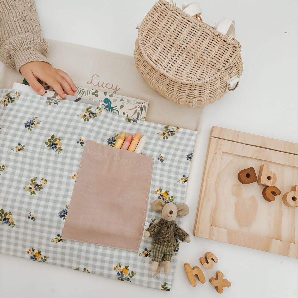 Personalised Chair Bag - Floral Gingham - Namesake Embroidery Studio