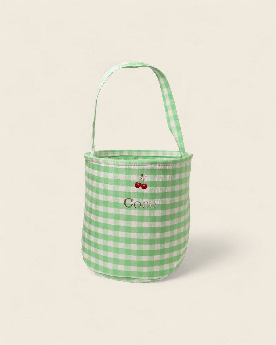 Personalised Storage Bucket - Cherries - Namesake Embroidery Studio