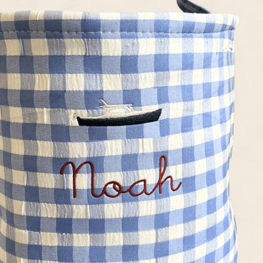 Personalised Storage Bucket - Picnic Boat - Namesake Embroidery Studio