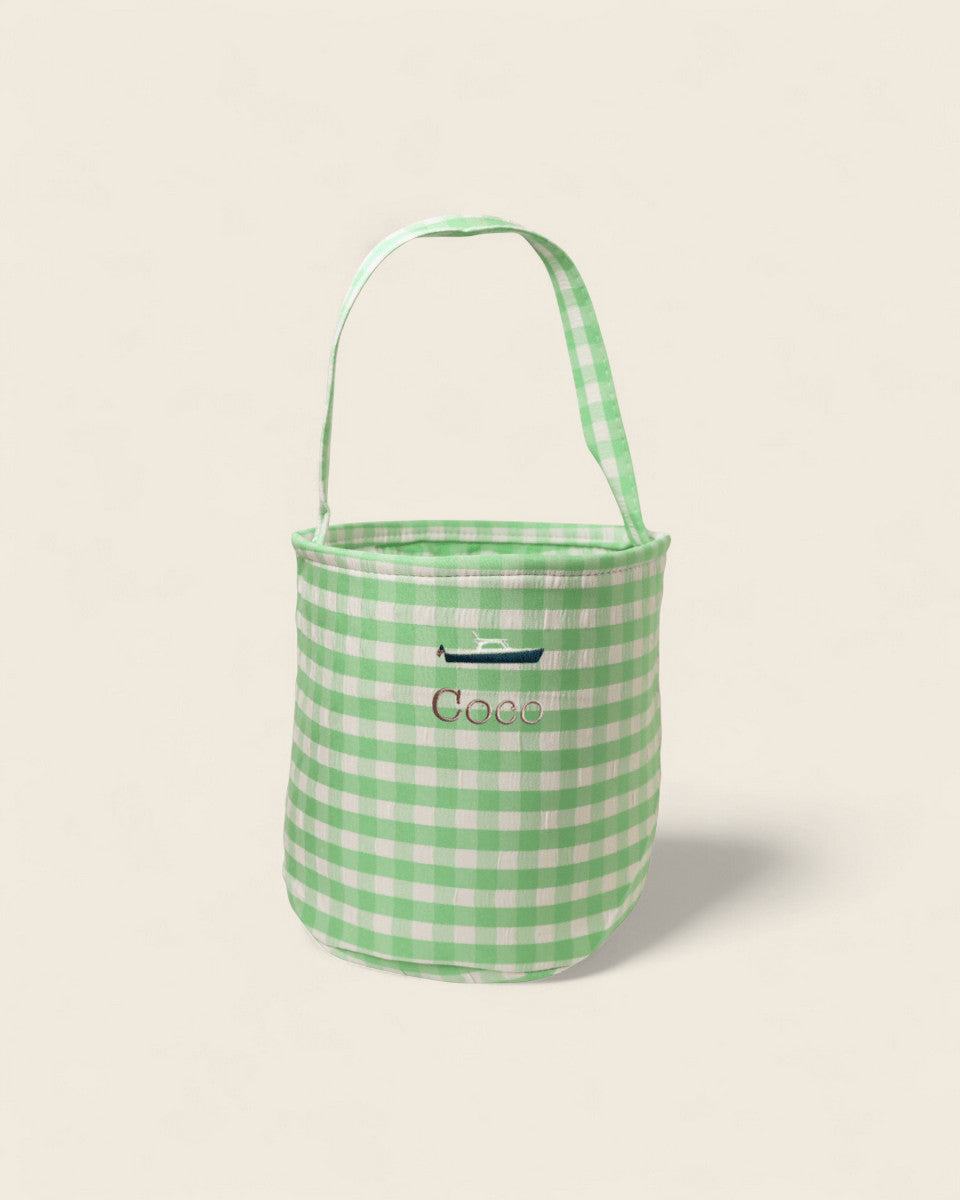 Personalised Storage Bucket - Picnic Boat - Namesake Embroidery Studio