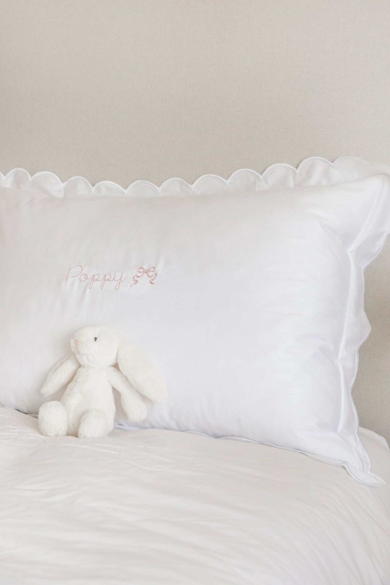 Pillowcase - White Scalloped Edge - Namesake Embroidery Studio
