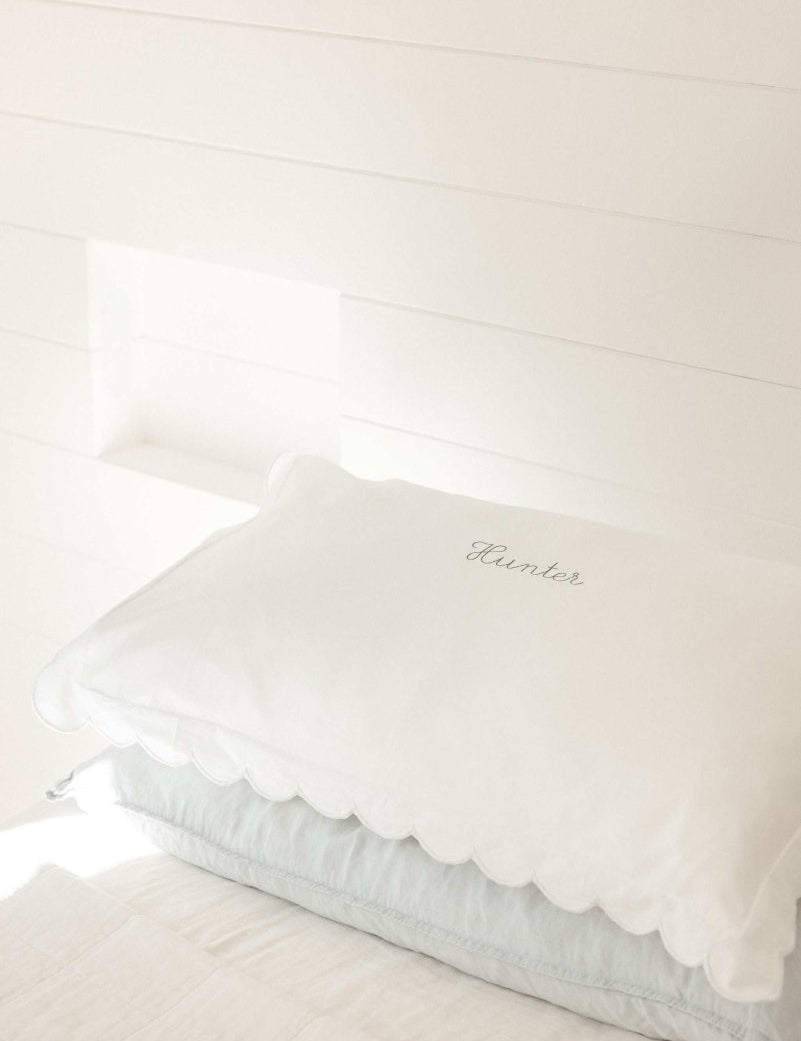 Pillowcase - White Scalloped Edge - Namesake Embroidery Studio