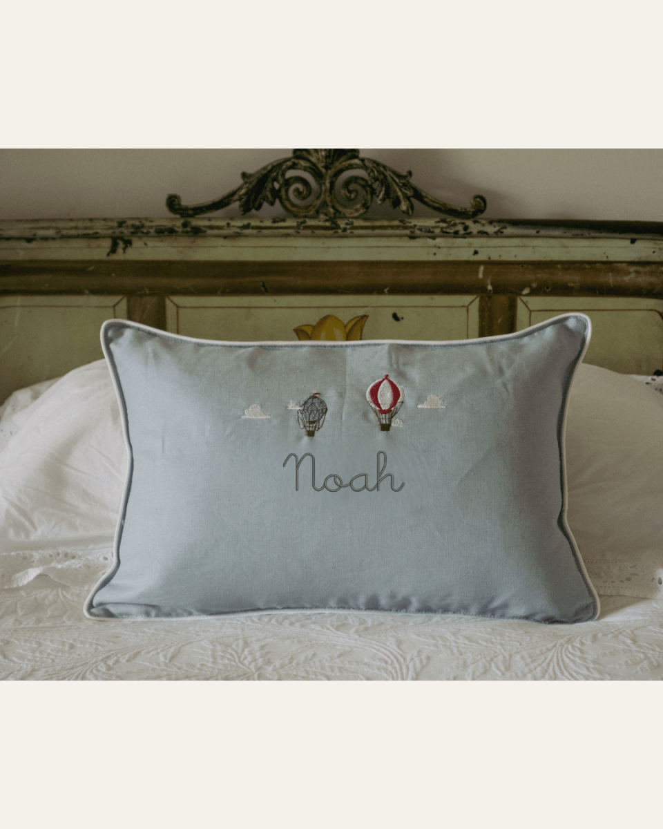 Up And Away Linen Cushion - Namesake Embroidery Studio
