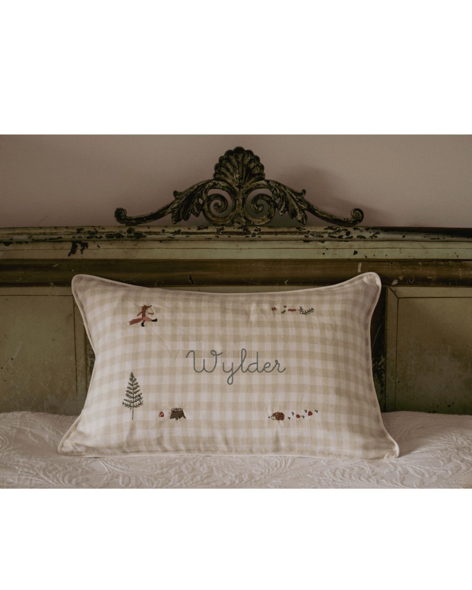 Woodland Friendly Fox Keepsake Linen Cushion - Namesake Embroidery Studio